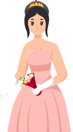 Belle mariée avec bouquet de fleurs  Illustration