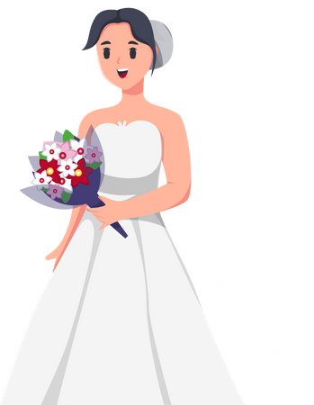 Belle mariée avec bouquet de fleurs  Illustration