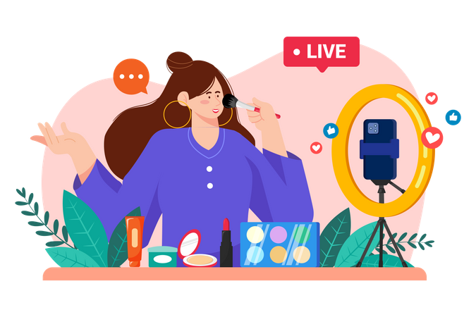 Revisión cosmética de vlogger de belleza  Ilustración