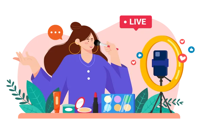 Revisión cosmética de vlogger de belleza  Ilustración