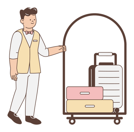Bellhop with Luggage Cart  Illustration