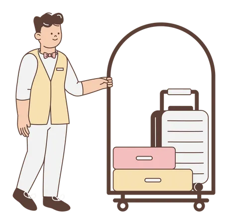 Bellhop with Luggage Cart  Illustration