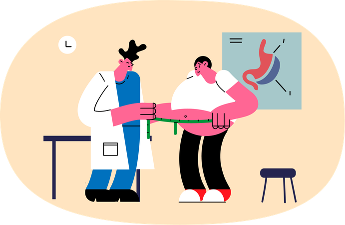 Belly fat measured by doctor  Illustration