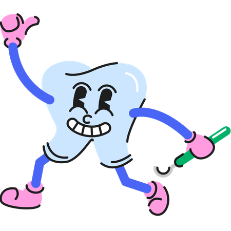 Personagem dental mostrando polegares para cima após tratamento bem sucedido  Ilustração