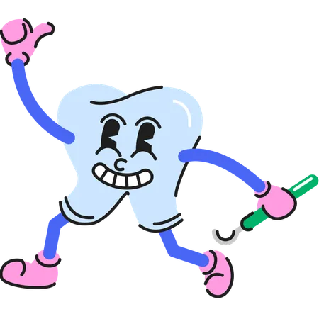 Personagem dental mostrando polegares para cima após tratamento bem sucedido  Ilustração