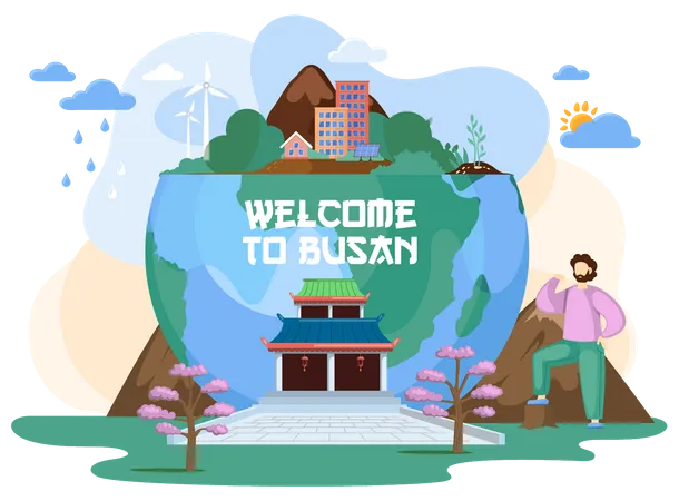 Bem-vindo ao turista de Busan  Ilustração