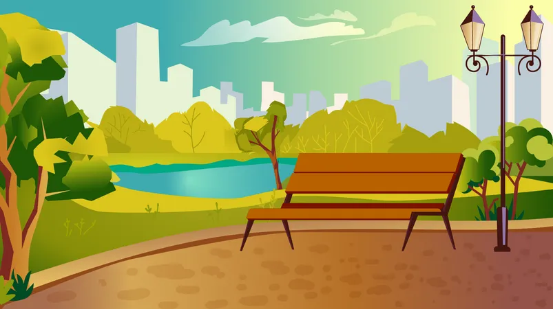 Bench In City Park  Illustration