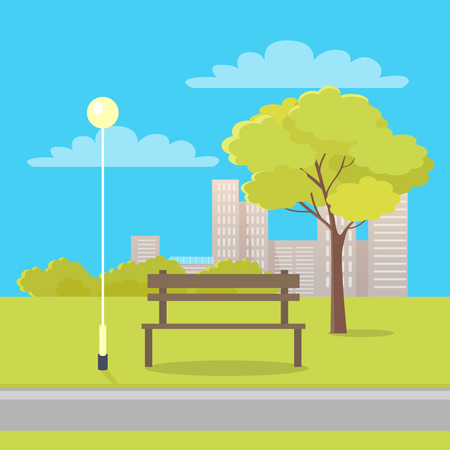 Bench in City Park  Illustration