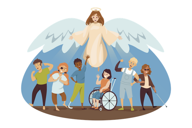 Bendiciones angelicales para las personas discapacitadas.  Ilustración