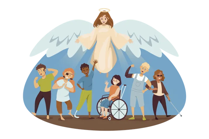 Bendiciones angelicales para las personas discapacitadas.  Ilustración