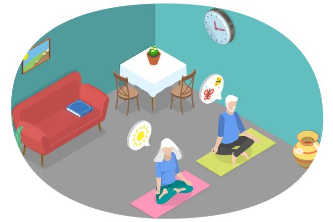Benefícios da meditação para idosos, estilo de vida saudável na terceira idade  Ilustração