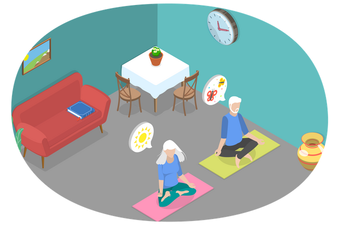 Benefits Of Meditation For Seniors, Healthy Elder Age Lifestyle Illustration