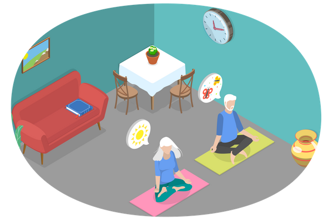 Benefits Of Meditation For Seniors, Healthy Elder Age Lifestyle  Illustration