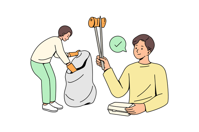 Des bénévoles nettoient les poubelles  Illustration