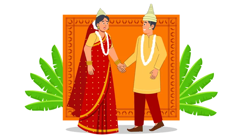 Un couple bengali prononce ses vœux de mariage  Illustration