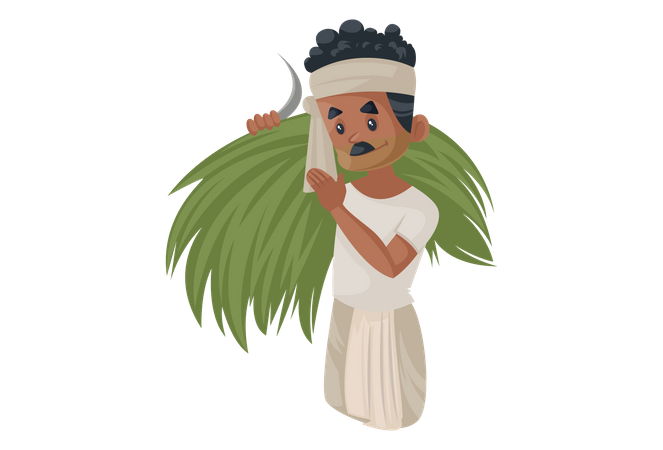 Bengali farmer carrying harvested crop  Illustration