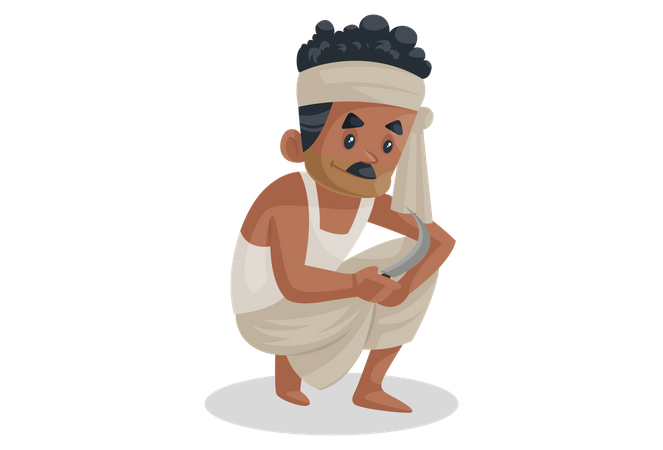 Bengali farmer holding Sickle knife  Illustration