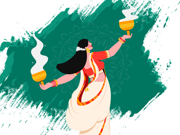 Femme bengali faisant durga puja  Illustration