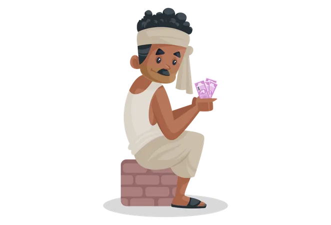 Homem bengali contando dinheiro  Ilustração