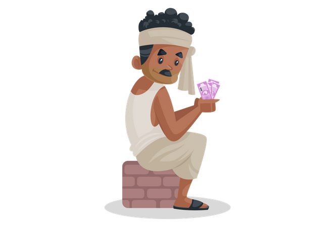 Bengali man counting money  Illustration