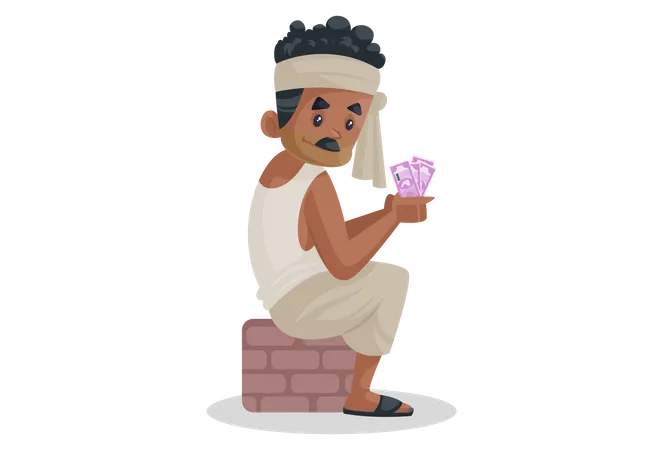 Bengali man counting money  Illustration