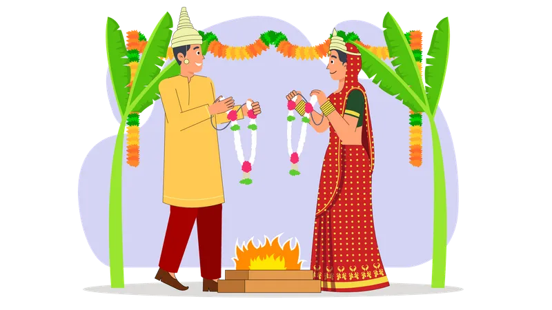 Bengali tradition followed by couple  Illustration