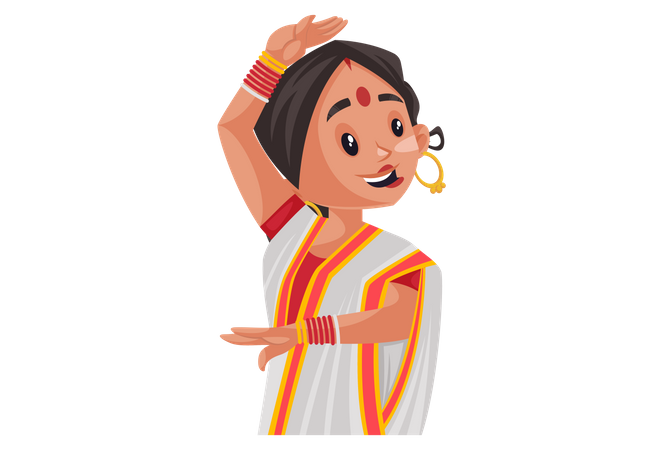 Premium Bengali woman dancing Illustration download in PNG & Vector format