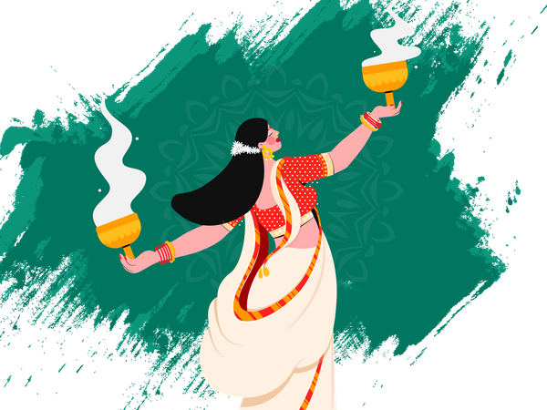 Bengali woman doing durga puja  Illustration