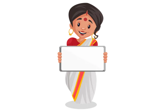 Bengali woman holding blank white board for advertisement  Illustration