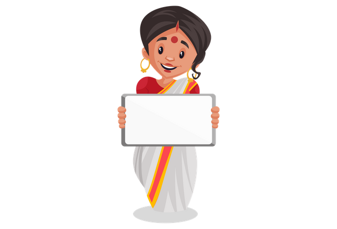 Bengali woman holding blank white board for advertisement  Illustration