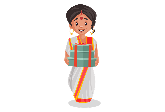 Bengali woman holding gifts in her hand Illustration