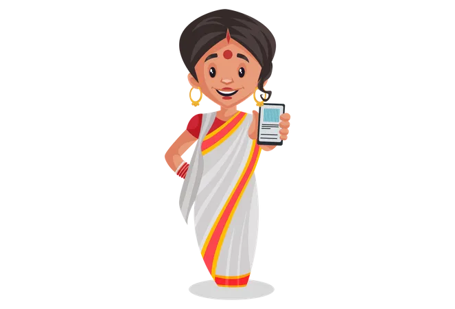 Bengali woman holding mobile in her hand Illustration