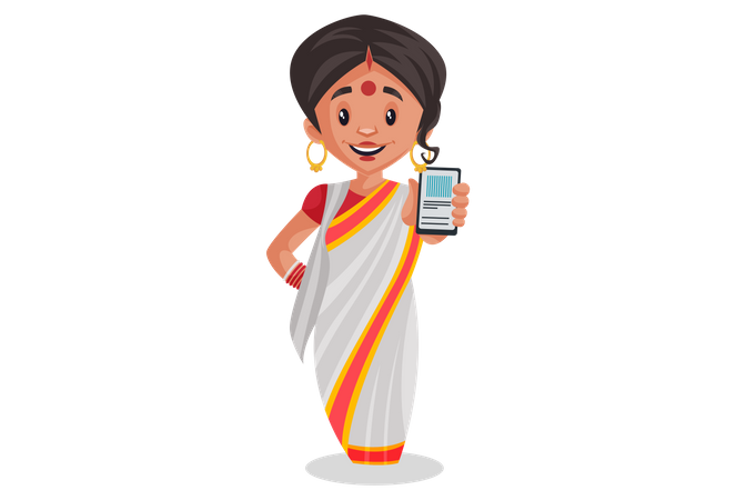 Bengali woman holding mobile in her hand  Illustration