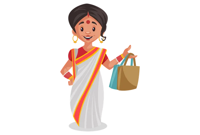 Bengali woman holding shopping bags Illustration