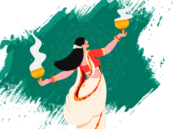 Bengalische Frau beim Durga Puja  Illustration