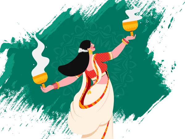 Bengalische Frau beim Durga Puja  Illustration