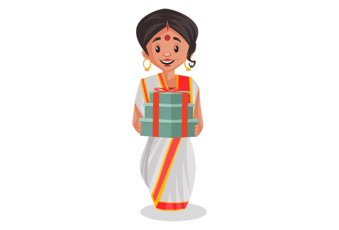 Bengali Frau hält Geschenke in der Hand  Illustration