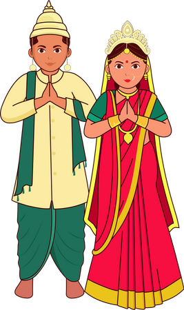 Bengalisches Hochzeitspaar grüßt Namaste  Illustration