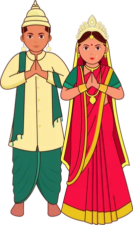 Bengalisches Hochzeitspaar grüßt Namaste  Illustration