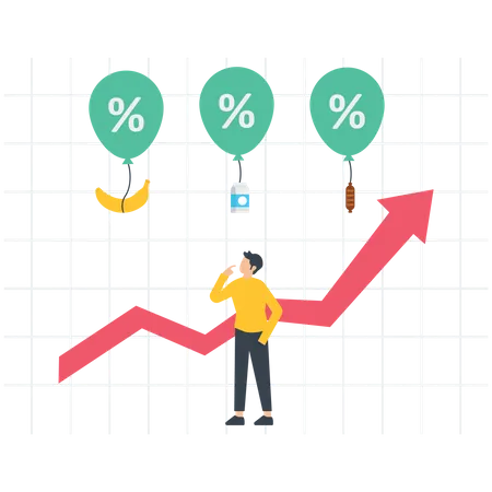 Bens de consumo flutuam com balões de ar  Ilustração