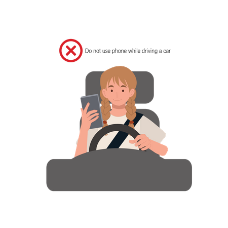 Benutzen Sie Ihr Handy nicht während der Autofahrt  Illustration