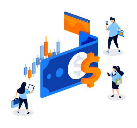 Benutzeraktivität und Engagement bei Aktienmarktinvestitionen für finanzielles Wachstum und Vermögensstrategie  Illustration