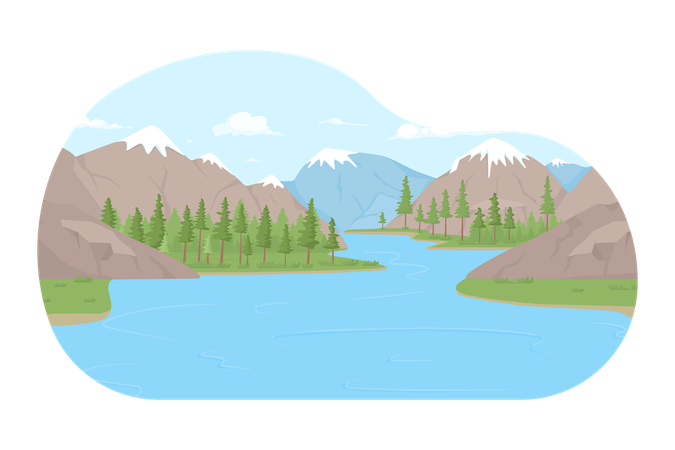 Von Wasser umgebene Berginseln  Illustration