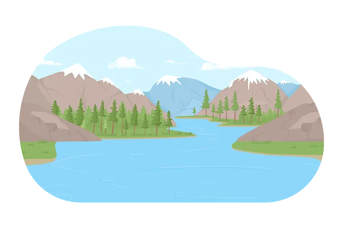 Von Wasser umgebene Berginseln  Illustration