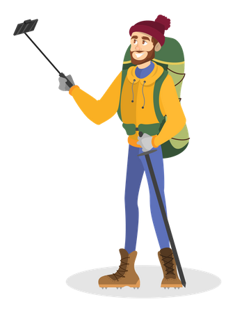 Bergsteiger in spezieller Winterkleidung mit Rucksack  Illustration