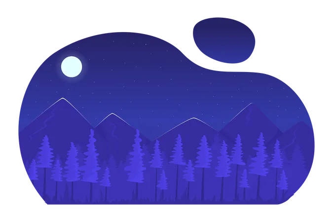 Bergwald im Mondlicht  Illustration