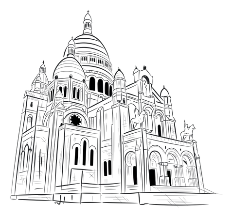 Religious Building Hand Drawn Illustration Of Berlin Cathedral Illustration