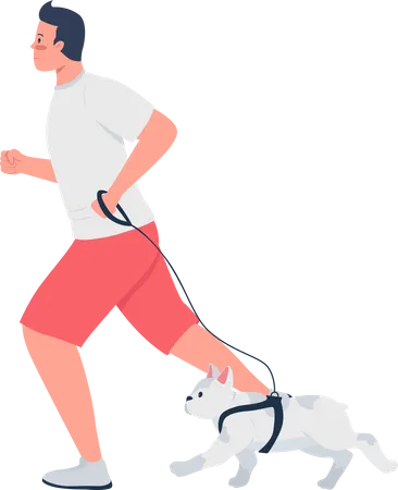 Besitzer joggt mit französischer Bulldogge  Illustration