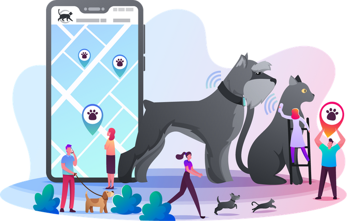 Besitzer verwenden GPS-Tracker für ihre Haustiere  Illustration