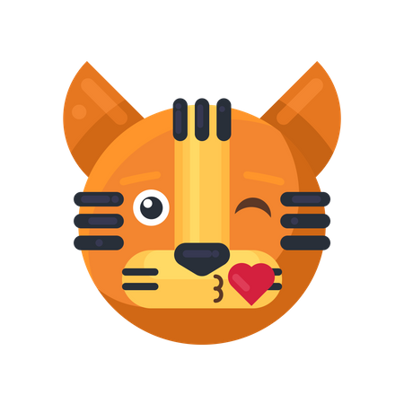 Beso de tigre con expresión de corazón.  Ilustración